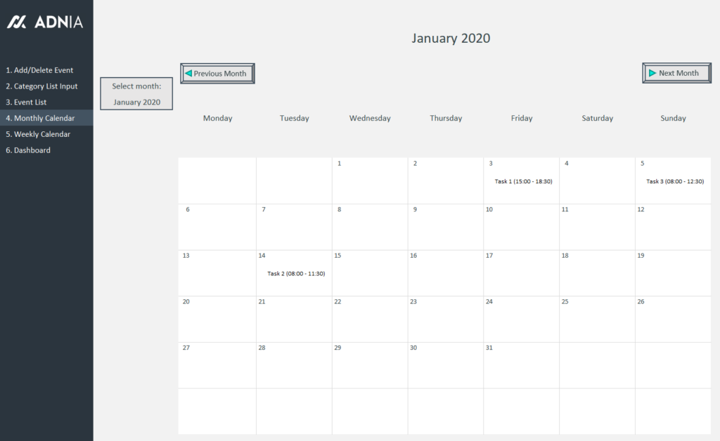 Automated Schedule Excel Template | Adnia Templates