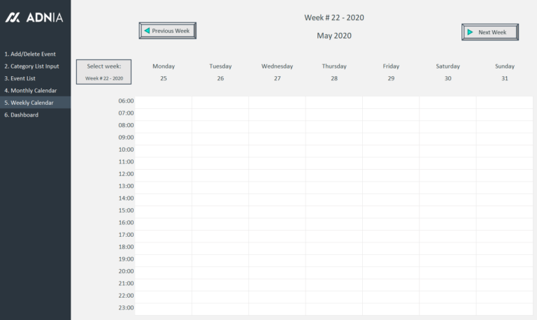 Automated Weekly Schedule Excel Template | Adnia Templates